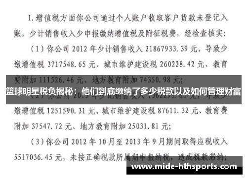 篮球明星税负揭秘：他们到底缴纳了多少税款以及如何管理财富